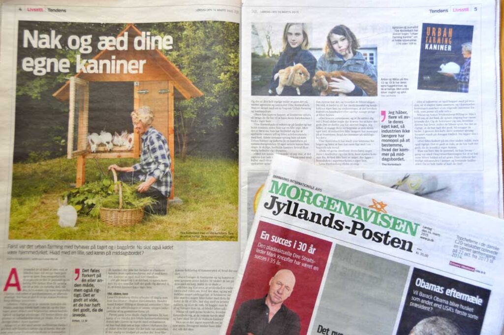 Jyllands Posten havde også en stor omtale af bogen "Urban Farming Kaniner", skrevet af Tine Kortenbach.